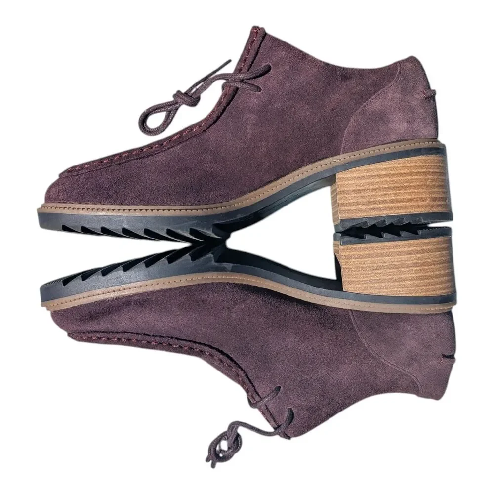 Clarks Somerset Balmer Willow Purple Suede Heeled Wallabee Loafers Womens Size 9